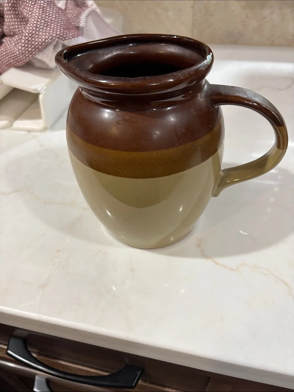 Vintage Brown and Olive Stoneware Pitcher 6